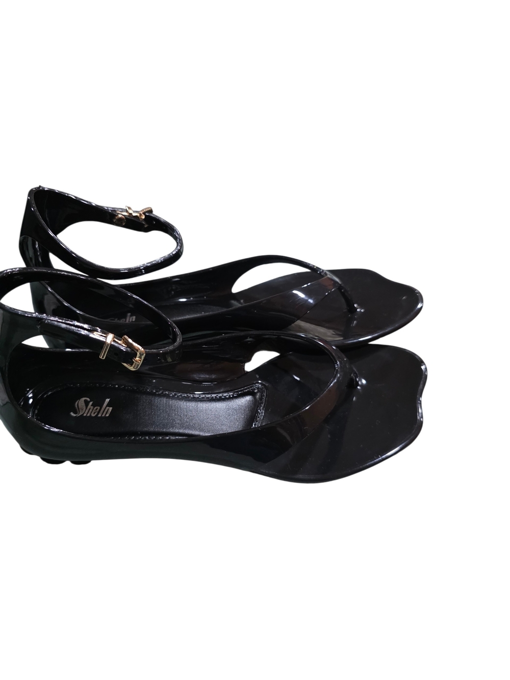SHEIN Black  Ankle-Strap kitten Heel Jelly Sandals